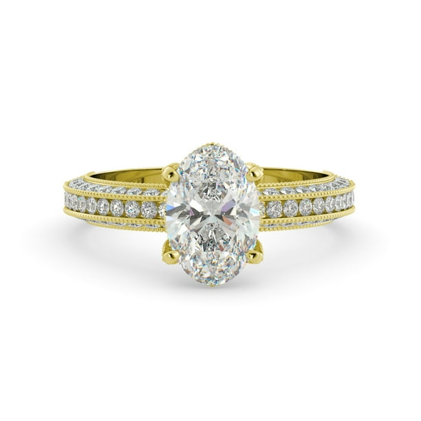 2.14 tcw Oval Charles Colvard FB Moissanite & Diamond Engagement Ring 14k Yellow Gold