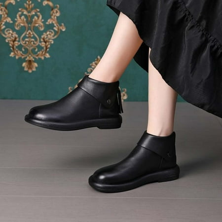 

Clearance! Prime On Sale! Juebong Women s Fashion Boots Retro Chunky Heel Middle Heel Round Toe Back Zipper Solid Color Boots