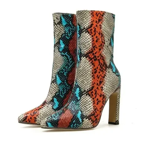 Qikogu New Women 11.5cm High Heels Boots Fetish Pointed Toe Boots Serpentine