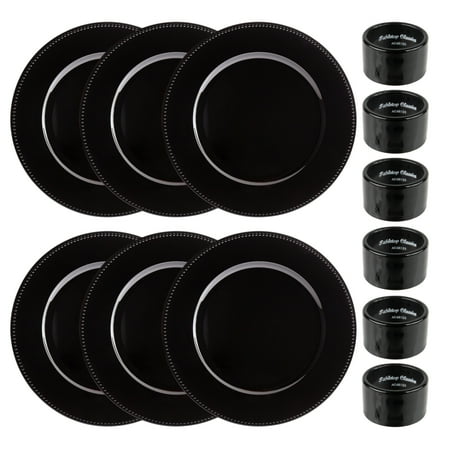 Round Plastic 13 Inch Charger Plates with Matching Napkin Rings Set of 6 for Dining Table or Décor (Black)
Round Plastic 13 Inch Charger Plates with Matching Napkin Rings Set of 6 for Dining Table or Décor (Black)