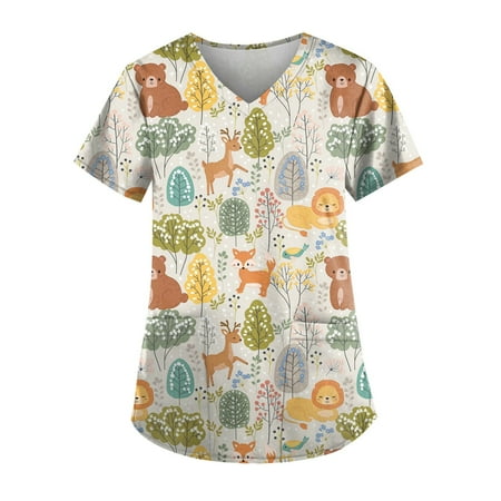 TKing Fashion Women Plus Size Scrubs Top V-Neck Short Sleeve Animal Print Pockets Work Blouse for Women Khaki L
TKing Fashion Women Plus Size Scrubs Top V-Neck Short Sleeve Animal Print Pockets Work Blouse for Women Khaki L