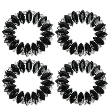 4pcs Zinc Iron Alloy Flower Shoe Decoration Fashionable Shining Flower Shoe ClipBlack