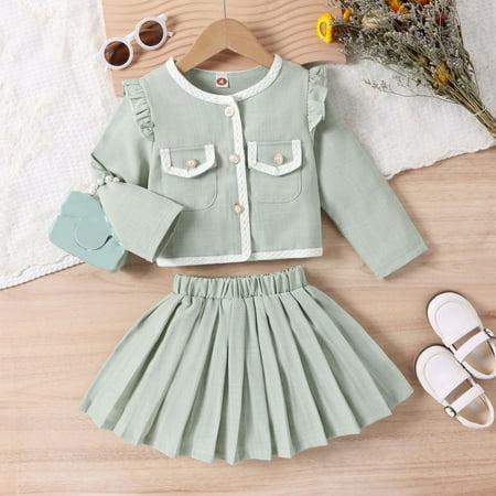 Baby Girl Outfits Long Sleeve Solid Color Ruffles Coat Pleated Skirt Two Piece Girl Clothes
Baby Girl Outfits Long Sleeve Solid Color Ruffles Coat Pleated Skirt Two Piece Girl Clothes
