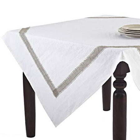 fenncostyles.com White Crisp Natural Banded Rectangular Table Runner 100% Linen