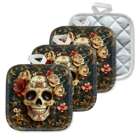 4Pcs Pot Holder for Kitchen Flowers Skull With Intricate Pattern Composition Square Heat Resistant Hotpads 8x8in Non Slip Dirt-Proof Kitchen Cook Oven Potholders Machine Washable
4Pcs Pot Holder for Kitchen Flowers Skull With Intricate Pattern Composition Square Heat Resistant Hotpads 8x8in Non Slip Dirt-Proof Kitchen Cook Oven Potholders Machine Washable