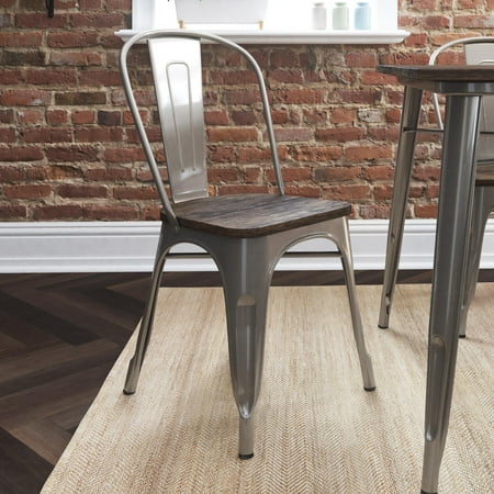 Better Homes and Gardens Aidan Metal Dining Chair with Wood Seat, Set of 2, Multiple Colors