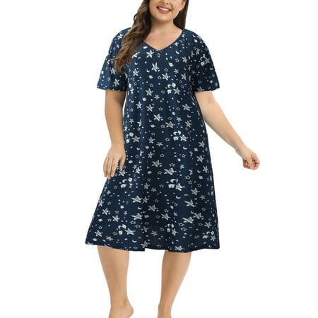 Women s Plus Size Nightgown Short Sleeve Floral Printed Sleepwear Nightdress Round Neck Knee Length Loose Comfy House Dress Stars 5XL/20
Women s Plus Size Nightgown Short Sleeve Floral Printed Sleepwear Nightdress Round Neck Knee Length Loose Comfy House Dress Stars 5XL/20