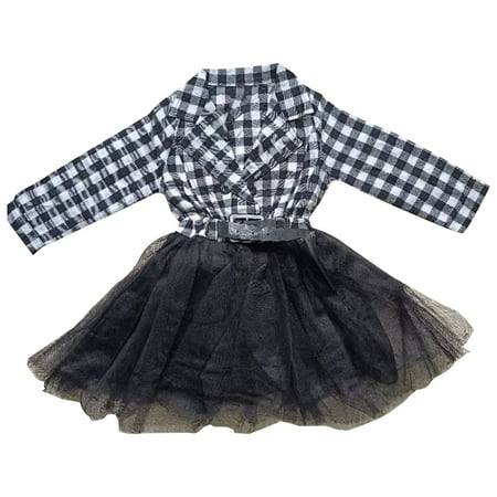Dress up Clothes for Little Girls Baby Girl Dresses White And Black Plaid Tutu Skirt Party Princess Black Formal Long Sleeved Outfit Clothes Girls Size 12 Christmas Dress
