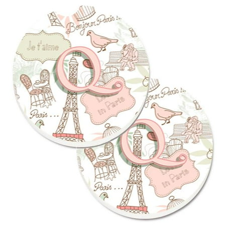 Letter Q Love in Paris Pink Set of 2 Cup Holder Car Coaster
