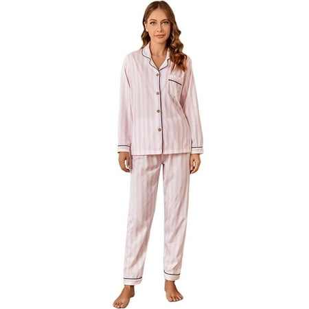 Women Pajamas Spring Autumn Nightwear Stripe Long Sleeve Shirt and Trousers 2-Piece Sleepwear Casual Homewear Loungewear
Women Pajamas Spring Autumn Nightwear Stripe Long Sleeve Shirt and Trousers 2-Piece Sleepwear Casual Homewear Loungewear