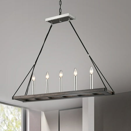 Edvivi Lighting Polish Nickel Black and Wood 5-Light Rectangular Linear Island Lighting
Edvivi Lighting Polish Nickel Black and Wood 5-Light Rectangular Linear Island Lighting