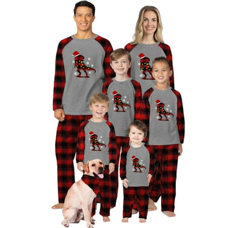 QILINXUAN Matching Family Pajamas Sets Christmas Sleepwear Dinosaur Long Sleeve Pullover Pant Baby Romper