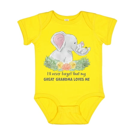 Inktastic I ll Never Forget That My Great Grandma Loves Me Elephants Gift Baby Boy or Baby Girl Bodysuit
Inktastic I ll Never Forget That My Great Grandma Loves Me Elephants Gift Baby Boy or Baby Girl Bodysuit