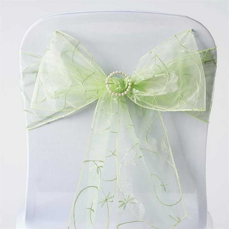 5 pcs Apple Green Embroidered Organza Chair Sashes
