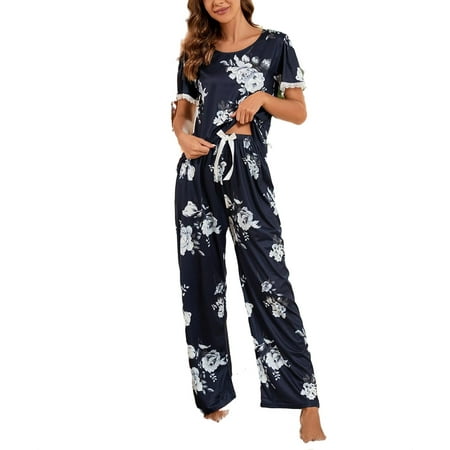 Elegant Floral Print Scoop Neck Pant Sets Short Sleeve Navy Blue Womens Pajama Sets (Women s)
Elegant Floral Print Scoop Neck Pant Sets Short Sleeve Navy Blue Womens Pajama Sets (Women s)