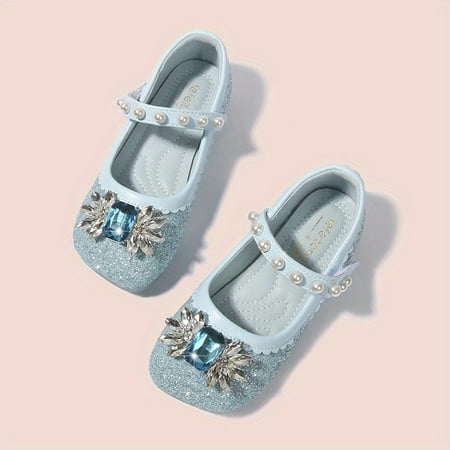 Girls Mary Jane Flat Shoes With Rhinestone Decor Princess Ballet Dress Shoes For Kids Children
