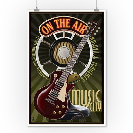 Nashville, Tennesseee - Guitar and Microphone - Lantern Press Artwork (9x12 Art Print, Wall Decor Travel Poster)