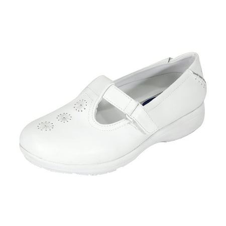 

24 HOUR COMFORT Lily 2 Women s Wide Width T-Strap Leather Shoes WHITE 9