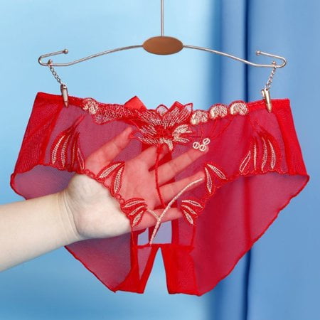Women Underwear Floral Mesh Comfort Sheer Crotch Slit Seamless Briefs Panties