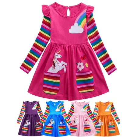 ENFLASH 2-8T Girl Ruffle Long Sleeve Dress Child Cartoon Rainbow Cotton Casual Pleated Twirly Dress
ENFLASH 2-8T Girl Ruffle Long Sleeve Dress Child Cartoon Rainbow Cotton Casual Pleated Twirly Dress
