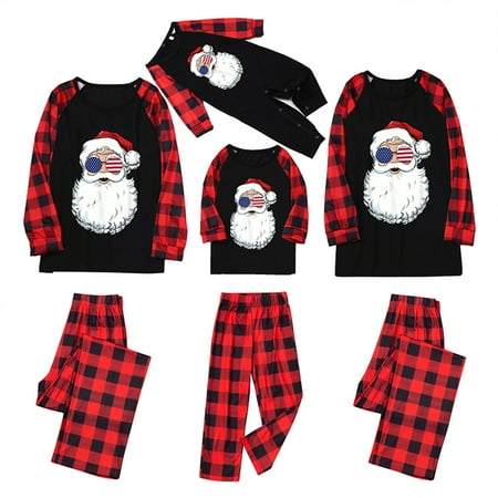 Herdignity Christmas Family Pajamas Set Santa Print Tops+Long Pants/Romper