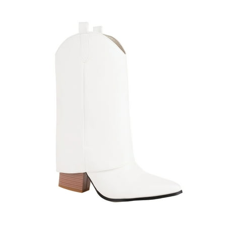 Cowboy Mid-Calf Boots For Women Pointy Toe Women s Western Boots Cowgirl Boots Fall Winter Dressy Knee High Boots Fashion Pointed Toe Chunky Heel Comfy Long Boots Wide Calf Boots
