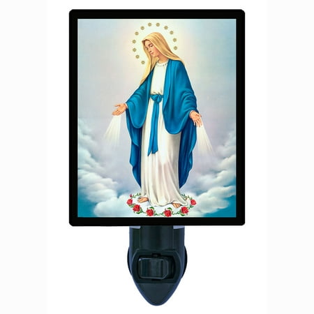 

Decorative Photo Night Light Plus One Extra Free Switchable Insert. 4 Watt Bulb. Image Title: Virgin Mary. Light Comes with Extra Bulb.