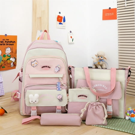 Toyella Girls Color Contrast Cute Large Capacity Backpack Pink Fivepiece set without pendant
Toyella Girls Color Contrast Cute Large Capacity Backpack Pink Fivepiece set without pendant