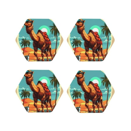 Fuzoiu Cool Camel Oasis Vibes Print Leather Coasters Set Drink Coasters Set of 4 for Tabletop Protection Durable PVC Coasters Home Décor and Housewarming Gift-Hexagon
Fuzoiu Cool Camel Oasis Vibes Print Leather Coasters Set Drink Coasters Set of 4 for Tabletop Protection Durable PVC Coasters Home Décor and Housewarming Gift-Hexagon