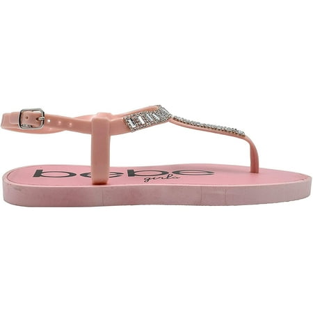 bebe PCU Sparkly Rhinestone T-Strap Slide Sandal Blush (Big Girls )
