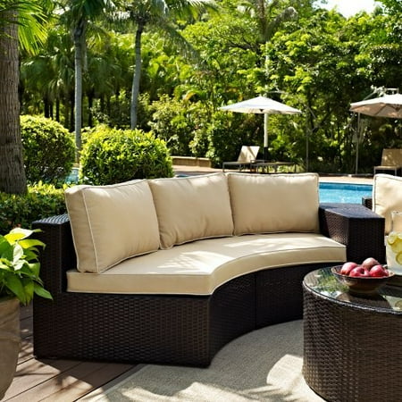 Catalina Outdoor Wicker Round Sectional Sofa - Sand - Crosley