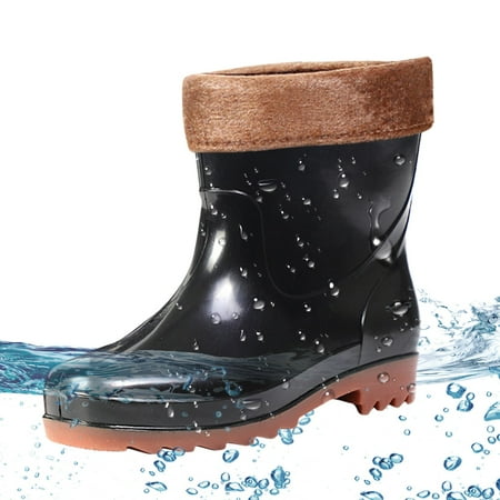 PhoneSoap Man Short Cotton Rainboots Waterproof Rubber Boots For Garden Man Rain Footwear Rain Shoes Brown