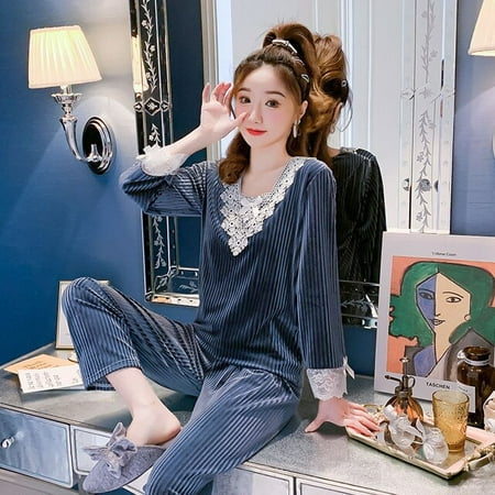 PIKADINGNIS New Lace V-neck Pajamas Autumn Winter Womens Warm Flannel Long Sleeve Pajamas Set Loose Adult Women Sleepwear Set Soft Home
PIKADINGNIS New Lace V-neck Pajamas Autumn Winter Womens Warm Flannel Long Sleeve Pajamas Set Loose Adult Women Sleepwear Set Soft Home