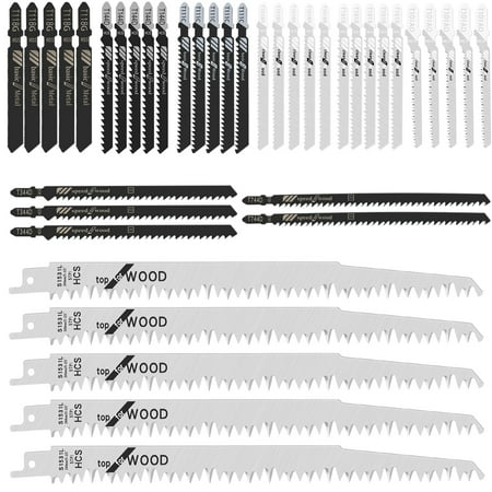 40pcs Jig High Carbon Steel Assorted Saw Blade Set with T-shank Sharp Fast Cut Down Jigsaw Blade Woodworking Tool for Wood Metal Plastic Cutting
40pcs Jig High Carbon Steel Assorted Saw Blade Set with T-shank Sharp Fast Cut Down Jigsaw Blade Woodworking Tool for Wood Metal Plastic Cutting
