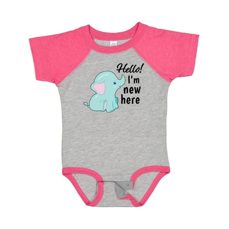 Inktastic Hello I m New Here with Cute Baby Elephant Gift Baby Boy or Baby Girl Bodysuit
