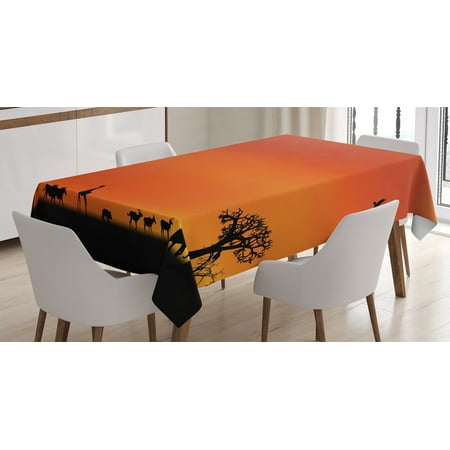 

Wildlife Decor Tablecloth Panorama of Safari Animals Gulls Reflections in Background at Sunset Rectangular Table Cover for Dining Room Kitchen 60 X 84 Inches Burnt Orange Black by Ambesonne