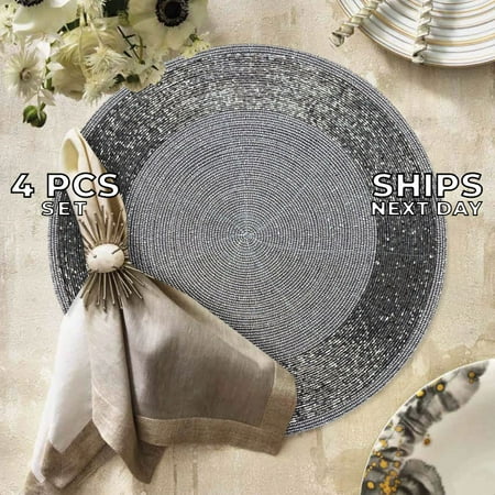 Beaded Placemats Round Set of 4 for Dining Coffee Table Scratch Heat Stain Resistant Anti Skid Charger Kitchen Decor Durable Tablemats - Gathering Party Occasions - 14 Inches - Silver Gray
Beaded Placemats Round Set of 4 for Dining Coffee Table Scratch Heat Stain Resistant Anti Skid Charger Kitchen Decor Durable Tablemats - Gathering Party Occasions - 14 Inches - Silver Gray