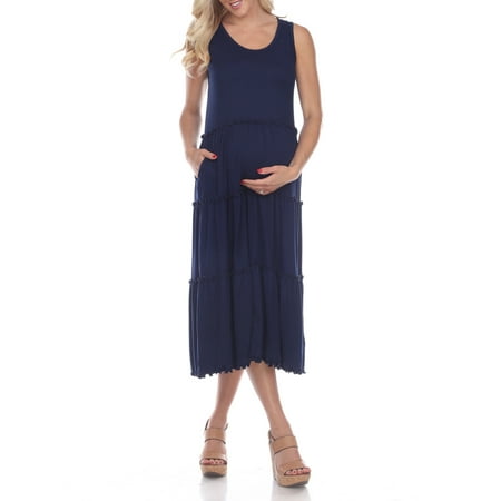 White Mark Women s Maternity Scoop Neck Teired Midi Dress