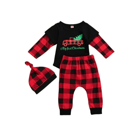 Todder Baby Boy Girl Clothes 3PCs My First Christmas Outfit Set Long Sleeve T-Shirt with Plaid Pants and Hat
Todder Baby Boy Girl Clothes 3PCs My First Christmas Outfit Set Long Sleeve T-Shirt with Plaid Pants and Hat