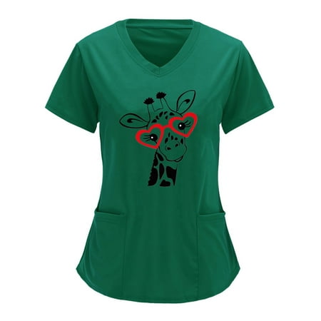 Women Scrub Tops Cartoon Letter Printed Short Sleeve Holiday Classic V-Neck Shirts Blouse Tops With Pockets Simple Clothing
Women Scrub Tops Cartoon Letter Printed Short Sleeve Holiday Classic V-Neck Shirts Blouse Tops With Pockets Simple Clothing