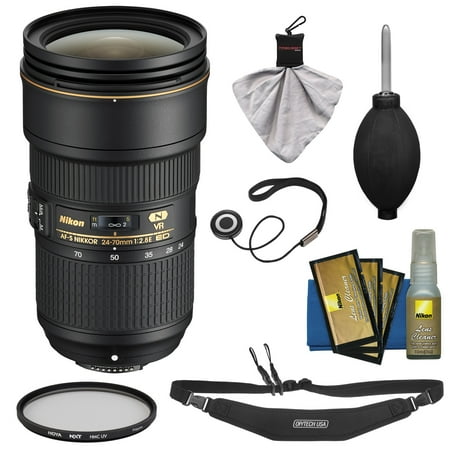 Nikon 24-70mm f\/2.8E VR AF-S ED Nikkor Zoom Lens + Hoya Filter + Sling Strap Kit for D3300, D5300, D5500, D7100, D7200, D610, D750, D810, D4s Camera