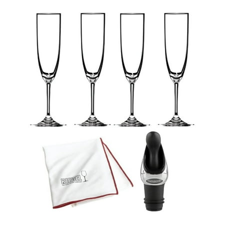 Riedel Vinum Champagne Glass (4-Pack) with Wine Pourer and Polishing Cloth