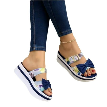 Bowknot Round Toe Slippers Comfortable to Wear Durable Slippers for Summer Travelling Vacation 41 Blue
Bowknot Round Toe Slippers Comfortable to Wear Durable Slippers for Summer Travelling Vacation 41 Blue