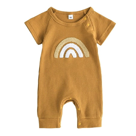 Unisex Child Onesies Short Sleeve Romper Rainbow Printed Ribbed Bodysuits Toddler Summer Cool Play Daily Wear
Unisex Child Onesies Short Sleeve Romper Rainbow Printed Ribbed Bodysuits Toddler Summer Cool Play Daily Wear