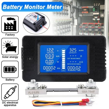 MOSHINI 100A LCD Display DC Battery Monitor Meter 200V Amp For Car RV Solar System