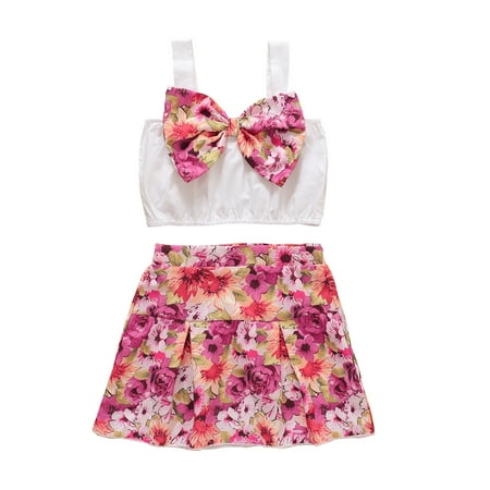 Toddler Baby Girls Outfits Sleeveless Strap Solid Color Floral Print Bow Top + Floral Print Skirts 2Pcs Clothes Set 2-3T White
Toddler Baby Girls Outfits Sleeveless Strap Solid Color Floral Print Bow Top + Floral Print Skirts 2Pcs Clothes Set 2-3T White
