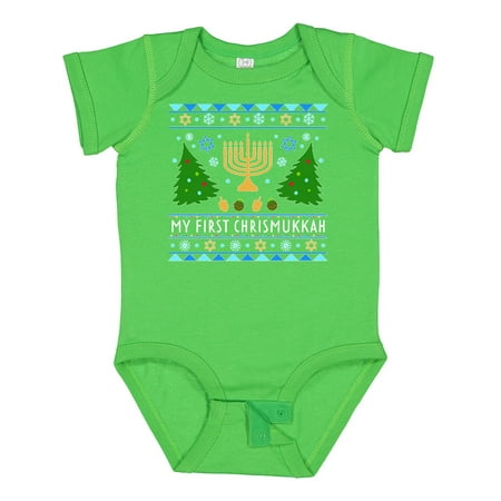 Inktastic My 1st Chrismukkah Sweater Style with Menorah and Trees Gift Baby Boy or Baby Girl Bodysuit