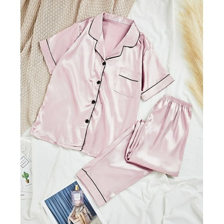 DanceeMangoo Women Satin Party Pajamas set woman 2 pieces pijamas Short Sleeve Casual Homewear Spring Summer Pajama Sets Silk Sleepwear Set