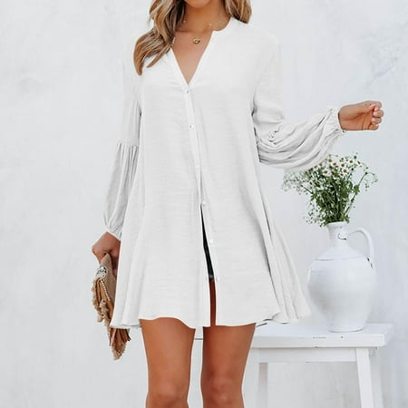 Lilgiuy Women s Autumn Winter Solid Blouse V-Neck Button Long Sleeve Dress White Fall Fashion for 2022 Spring Winter
Lilgiuy Women s Autumn Winter Solid Blouse V-Neck Button Long Sleeve Dress White Fall Fashion for 2022 Spring Winter