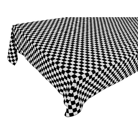 Cotton Tablecloth Checkered Print / 1 Inch Racecar Checkerboard Black and White